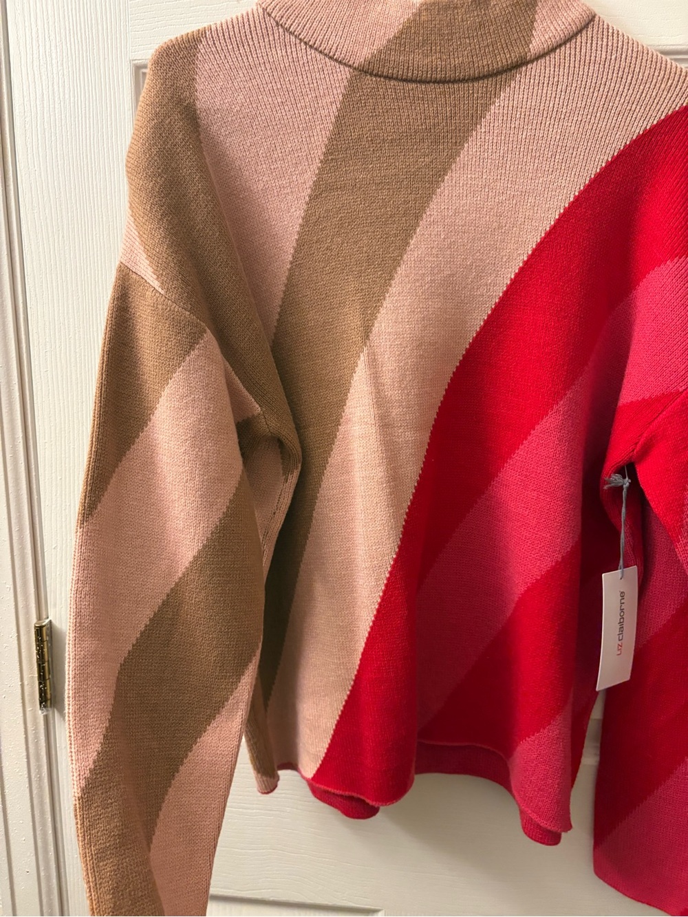 Liz Claiborne Colorblock Turtleneck Sweater - Pink, Red & Tan - Picture 2 of 6